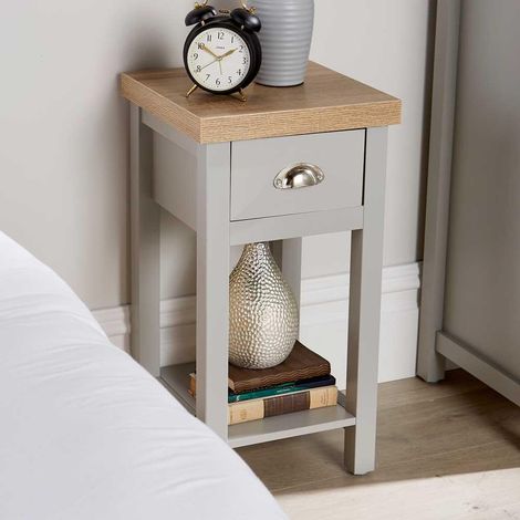 Oak Narrow Bedside Cabinet 1 Drawer Lamp Side Table Night Stand Avon 36mm Top