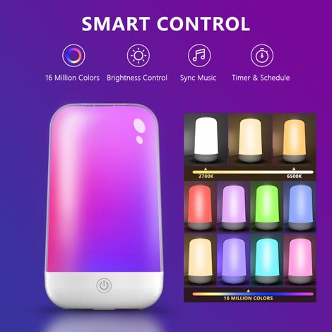 royaluxe -Lampe de table de chevet tactile, mode RVB, petite lampe à intensité variable à 3 voies pour chambre à coucher, lampe LED avec lumières blanches chaudes, lampe de chevet intelligente multico