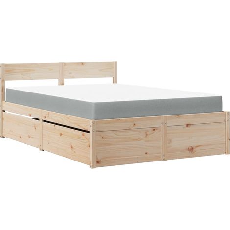 Lit double  Lit adulte  Lit avec tiroirs et matelas 140x190 cm bois massif de pin