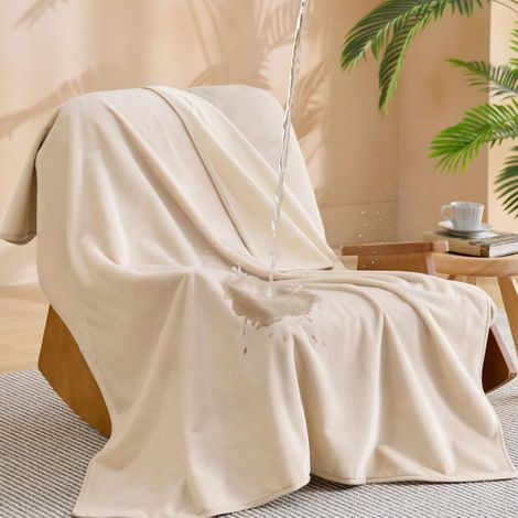 Couverture Imperméable 127x152 cm Polaire Double Face Antidérapante Lavable pour Chien, Canapé, Lit, Voiture, Extérieur, Matelas, Camping, Pique-Nique - Crème (1/5)