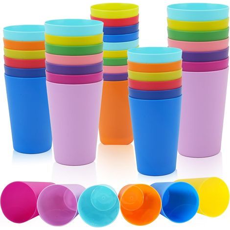 24 gobelets en plastique réutilisables, gobelets en plastique dur de 260 ml pour enfants, gobelets en plastique multicolores en plastique durable, gobelets de fête en plastique pour l'extérieur, pique (1/5)