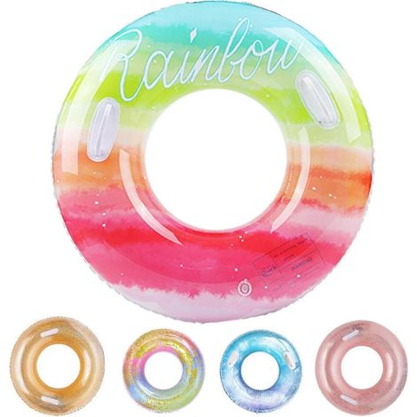 Bouée gonflable en forme d'étoile avec imprimé nuage arc-en-ciel, 80 cm, pour adultes et enfants, pour piscine et plage.-AquaForge (1/5)