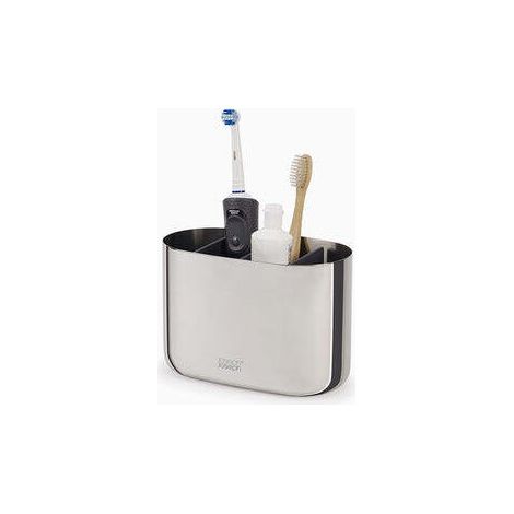 Portacepillos grande Joseph Joseph EasyStore Luxe de acero inoxidable, organizador para cepillos de dientes y pasta dental, divisor práctico, fácil limpieza. (1/4)