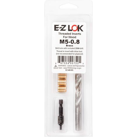 Inserts filetés 400-M5 pour le bois, kit d'installation, laiton, comprend des inserts de fil de couteau M5-0.8 (6), perceuse, outil d'installation (1/4)