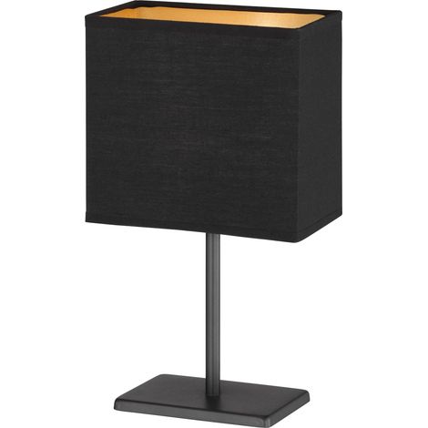 Lampe de table  Noir sable mat  Abat-jour en tissu noir Chintz intérieur doré  L : 17 cm, l : 10 cm, H : 30 cm  avec interrupteur à cordon  1 x E14 max. 25 W sans ampoule (1/2)