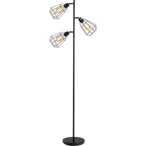 Lampadaire d'intérieur Lampadaire design industriel 3 ampoules max. 40 W abat-jour cage métal noir (1/5)