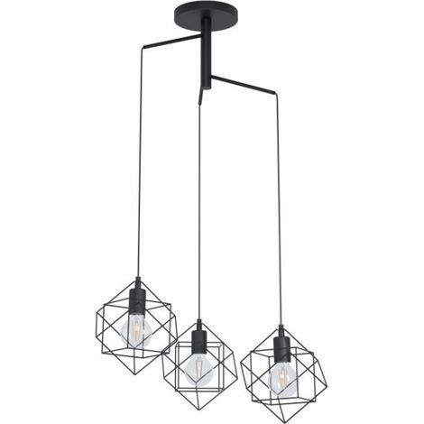 Lampada a sospensione Ø 64,5x110 cm in metallo nero con tre punti luce - Eglo Straiton (1/4)