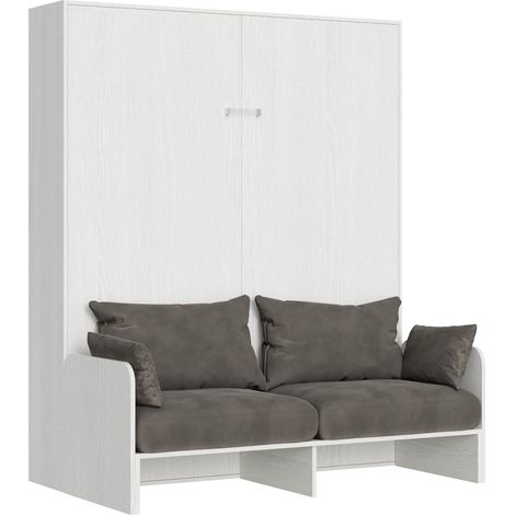 Lit escamotable vertical blanc avec canapé tissu Bounto 160x190 de tissu-Canapé 31 (1/5)