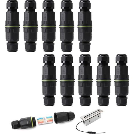 Connecteur de Câble Étanche IP68 3 Broches pour Câble Ø4-10 mm 10Pcs Boîte de Jonction, Boîte de Jonction avec Pince à Pression, Connecteur de Câble Terre pour Extérieur Jardin Terrasse (1/5)
