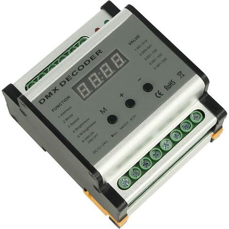 Centralina DMX Decoder Con Rail Guida DIN 4 Canali 12V 24V 5AX4 DMX701 (1/3)