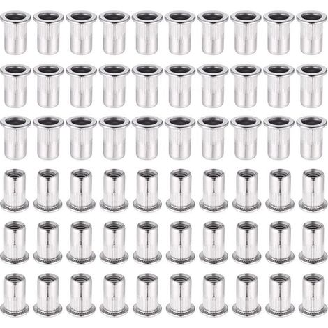 60 Pièces 304 Ecrou a Sertir M6 en Acier Inoxydable Tête Plate Ecrou Aveugle Rivet Fileté Ecrou a Rivet pour pince à insert fileté (1/5)