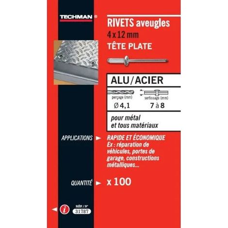 75 rivetti alluminio/acciaio a testa piatta Ø 4,8 x 14 mm TECHMAN