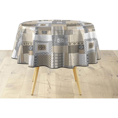 Nappe Ronde Imprimé "Costa" 160cm Beige (1/3)
