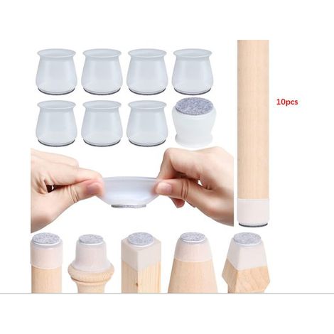 Lot de 10 couvre-pieds en silicone pour tables et chaises, transparents blanc-gris, avec patins en feutre, antidérapants et silencieux, protection des sols (1/5)