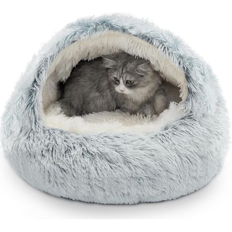 1 Lit pour chat et chien, Design igloo semi-fermé, Plush ultrasoft, Fond antidérapant, Intérieur salon
