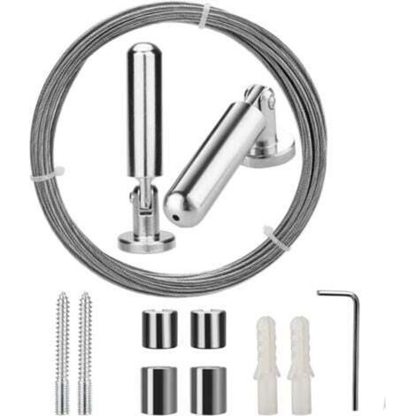 Stainless Steel Curtain Tension Wire Pinch Clips Net Curtain Tieback Rod Set Picture Hanging 5 Meters