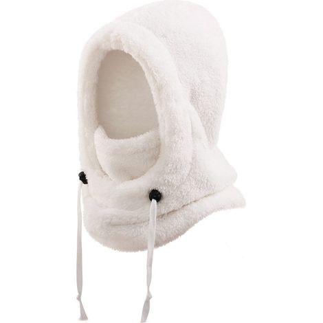 Écharpe de protection auditive chaude et moelleuse pour l'automne et l'hiver, avec capuche intégrée, masque épais pour le ski et le vélo, capuche coupe-vent, blanche, version enfant - S (1/4)