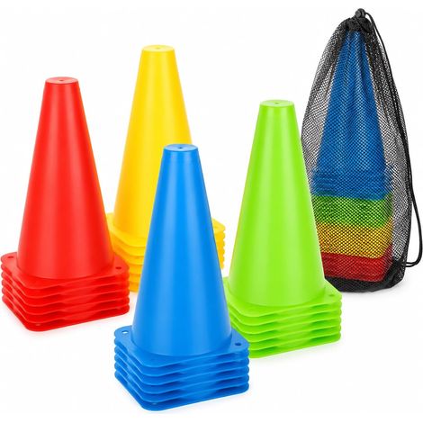 24 Pcs Kids Sports Training Cones 23cm Multicolored Training Cones with Carry Bag Agility Equipment for Football, Roller, Dog Training and Obstacle Course (1/5)