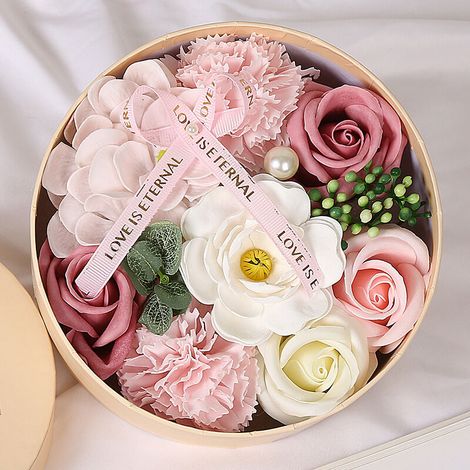 Soap Flower Small Round Box, Home Fragrance Ornament, Valentine's Day Mother's Day Wedding Home Decoration, Birthday Gift (Pink Peony)