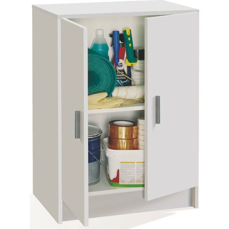Dmora Mehrzweck-Kabinett Memphis, Niedriger Beistellschrank mit 2 Türen, Schuhregal mit 1 Einlegeboden, Multifunktionsschrank, cm 59x37h80, Weiß