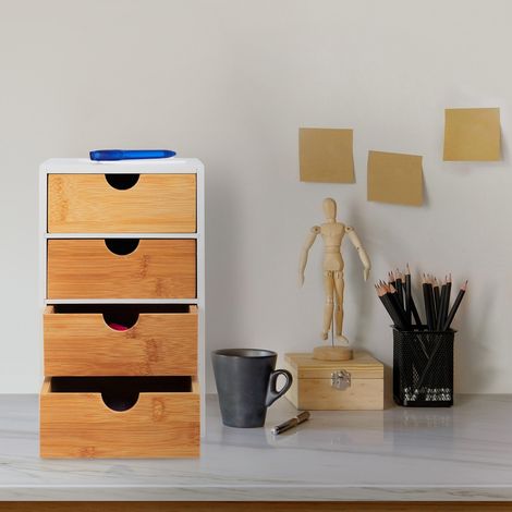 Organizzatore per cassetti da scrivania in bambu con 4 scomparti