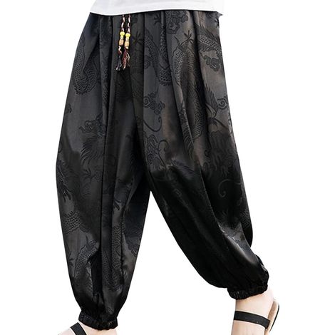 Pantalon large Lin femme été, Sarouel léger Yoga pantalon taille basse avec poches, Harem Aladin plage style Japonais, respirant confortable