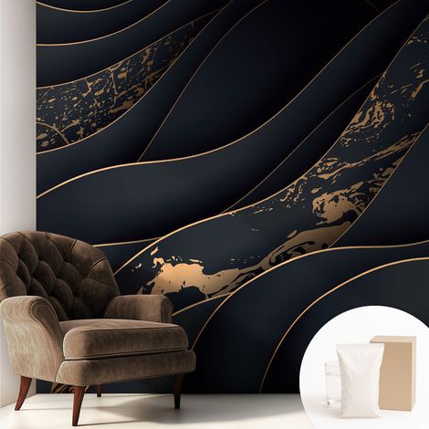 Papier peint intissé avec imprimé pour décoration intérieure pour rénovation a motif - Colle incluse gratuite Vagues élégantes 250x250 cm (1/5)