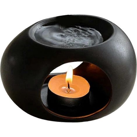 Diffuseur d'huiles essentielles en céramique, simple bougeoir noir pour bougie, brûleur d'aromathérapie domestique (1/5)