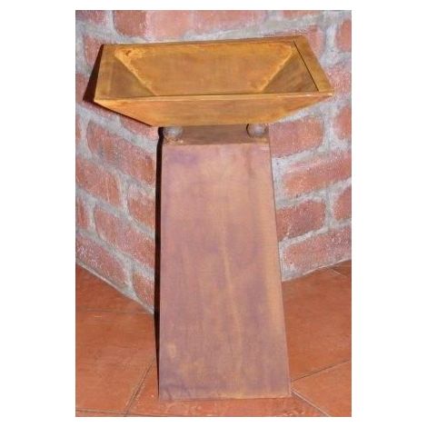 Colonne Décorative de Jardin avec Vasque en Métal Patiné Aspect Rouille 40 cm - PANGIVO