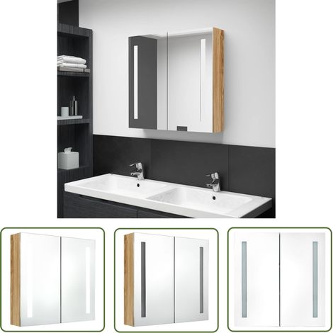The Living Store LED-Bad-Spiegelschrank Eichenoptik 62x14x60 cm - LED-Spiegelschrank - Badezimmermöbel - Wandspiegel - Spiegelschrank - Badespiegel