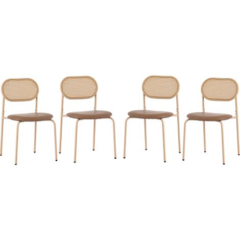 Chaises salle à manger lot de 4 rotin métal style moderne marron