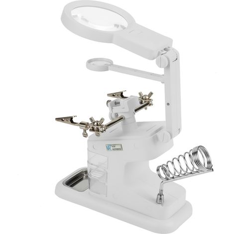 Station de soudage USB fer à souder électrique avec loupe 3X/4,5X/25X, éclairage LED et pinces de maintien pour circuits imprimés (blanc) (1/5)