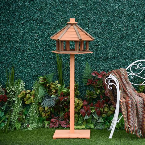 PawHut Vogelhaus mit Ständer wetterfestes Vogelfutterhaus mit wetterfestem Dach Futterhaus aus Holz für Wildvögel Ø52 x 130H cm Natur