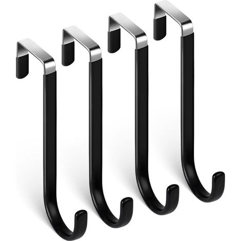 Gancio per Porta, 4 Appendini in Acciaio Inox, Ganci per Bordo di Porta e Cassetto, Appendiabiti per Porta, Cassetto, Armadio a Muro, Bagno, Cucina - Nero (1/5)