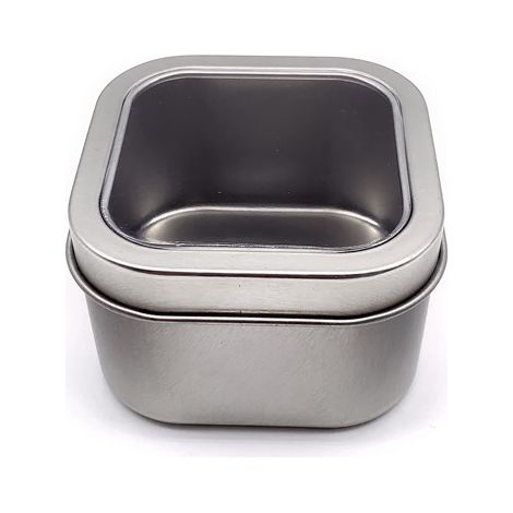 Lot de 18 boîtes métalliques argentées carrées avec fenêtre transparente, tailles variées, idéales pour bougies, bonbons, cadeaux et trésors (1/5)