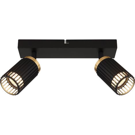 Deckenleuchte Spotleuchte 2 Strahler schwarz Deckenstrahler Spots schwenkbar, Alu Metall, 2x GU10 Fassung, LxBxH 26x12,5x15,5 cm