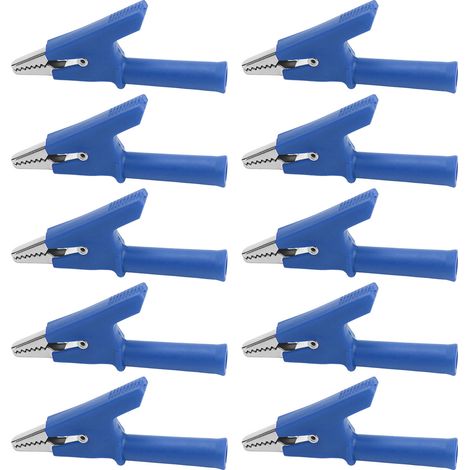 10 Pièces Pinces Crocodile de Test 10mm 10A avec Douilles 4mm - Kit Accessoires Bleu (1/5)