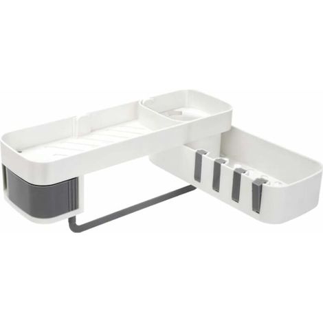 TRIP Étagère de Salle de Bain Auto-Adhésive Étagère de Douche d'angle Sans Perçage avec 4 Crochets Panier de Douche en Plastique Étagère de Salle de Bain Murale pour Savon, Serviette, Shampoing (1/5)
