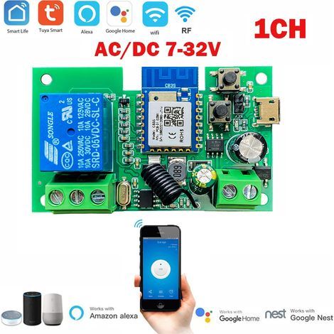 Interrupteur intelligent WiFi Tuya, module de commutation DIY avec minuterie 220 V, commande vocale RF, 2 canaux,1ch tuya 智能模块 (1/5)