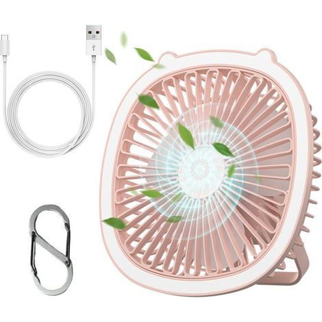 HONORNIC - Ventilateur portable - Mini ventilateur de table silencieux 4000 mAh avec pince/crochet, rechargeable par USB, 5 vitesses, rotation à 360°