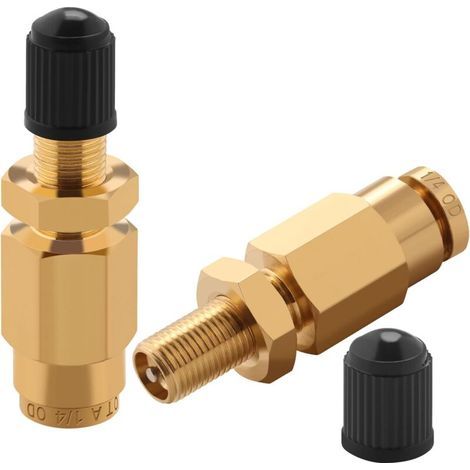 Valve Schrader de gonflage de 6,35 mm avec poussoir pour connexion pour tuyau d'air de 0,6 cm OD et suspension à ressort pneumatique pour semi-camion, remorque, tracteur (1/4)