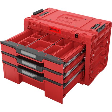 Qbrick System PRIME Drawer 3 Toolbox Expert RED ULTRA HD modularer Werkzeugkasten mit 3 Schubladen 542 x 335 x 369 mm 22,6 l