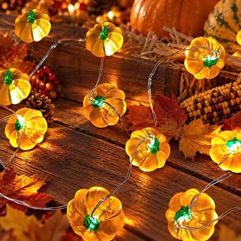 Guirlande lumineuse citrouille à piles - 2 m - 20 LED - Décoration d'automne - Mini guirlande lumineuse d'intérieur - Décoration d'Halloween - Pour jardin, fleurs (1/5)
