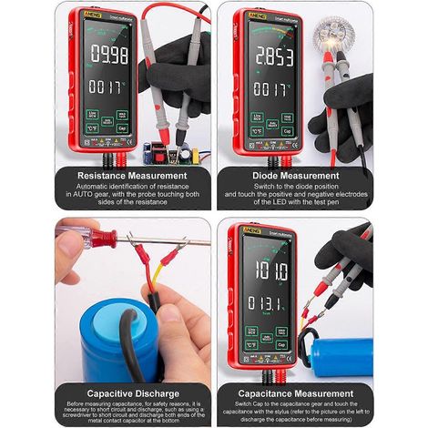 Multimètre numérique LCD VA plein écran avec sélection automatique de la gamme, appareil de mesure de résistance, de tension et de courant, 6000 points de mesure (1/4)