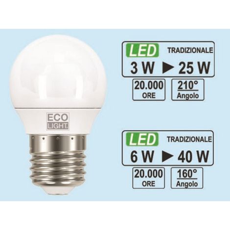 LAMPADINE ECOLIGHT LED E27 M/GL 3W C. (1/2)