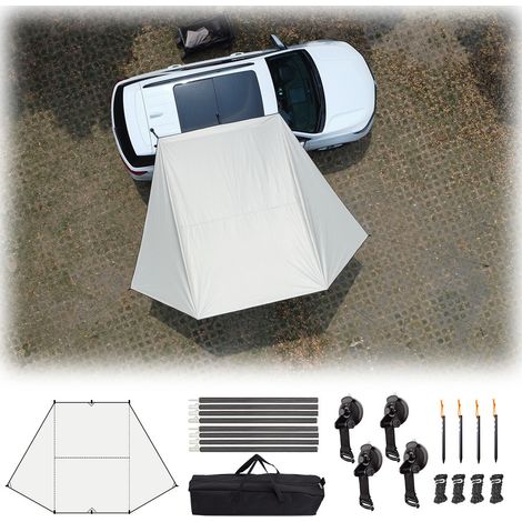 Tendalino universale impermeabile anti-UV per auto, Oxford 210D, set di aste in alluminio da 2 m, tendalino esterno per furgone, camper, roulotte, camion (bianco spesso, 2 x 3 m)