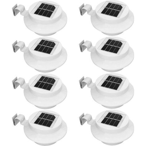 Lot de 8 lampes murales solaires blanches pour gouttières, étanches. (1/5)