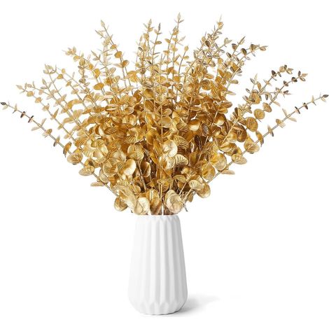 24 Artificiel Plantes Feuilles Eucalyptus Doré Tige Feuillage Artificiel (1/5)