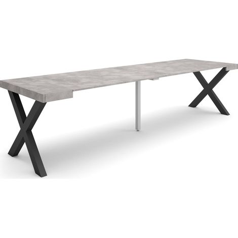 Table Console Extensible Console Meuble 300 pour 14 Personnes Pieds Bois Massif Style Moderne Ciment (1/5)