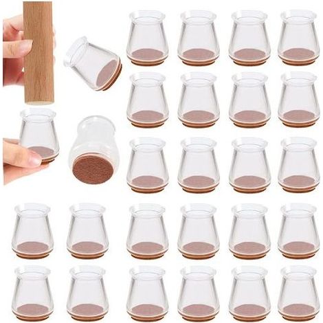 24PCS Transparents Protection Pied de Chaise, 25-30mm Patin Chaise, Protege Pied de Chaise en Silicone de 2 mm D'épaisseur, Embout de Chaise pour Protéger Le Sol des Rayures et du Bruit (1/4)